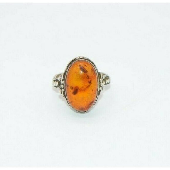 Antique Jewelry - Arts and Crafts Art Nouveau .925 Amber Ring